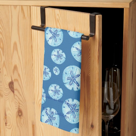 アクアティール（緑がかった色）ブルー砂ドル水カラーカスタム キッチンタオル (三つ折り)