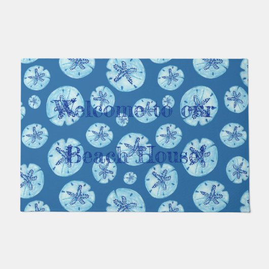 アクアティール(緑がかった色)ブルー砂ドル水カラーカスタム ドアマット (正面)