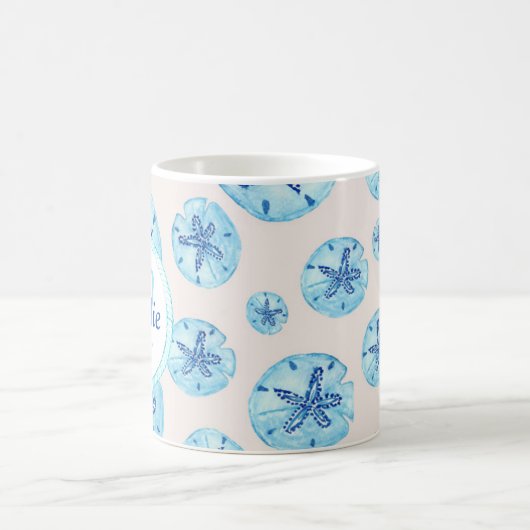 アクアティール(緑がかった色)ブルー砂ドル水カラー名前をカスタムする コーヒーマグカップ (中央)