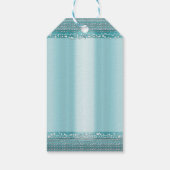 アクアティール（緑がかった色）ブルー&シルバーダイアモンドきらきら光るパーティーフェイブ ギフトタグ (裏面)