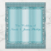 アクアティール（緑がかった色）ブルー&シルバーダイヤモンドワきらきら光るインラベル ワインラベル (シングルラベル)