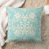 アクアティール(緑がかった色)ホワイト金ゴールドダマスクピロー クッション (ブランケット)