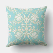 アクアティール(緑がかった色)ホワイト金ゴールドダマスクピロー クッション (裏面)