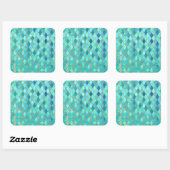 アクアティール(緑がかった色)ミント金ゴールドオリエンタルモロッコタイルパターン スクエアシール (シート)