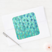 アクアティール(緑がかった色)ミント金ゴールドオリエンタルモロッコタイルパターン スクエアシール (封筒)