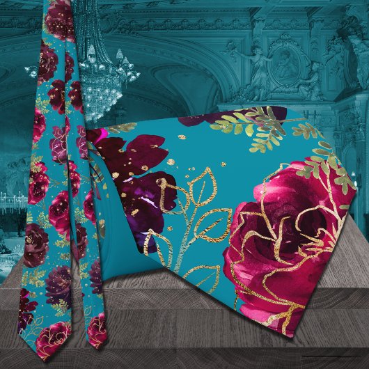 アクアティール（緑がかった色）メルロジュエリートーン金ゴールド結婚ズ ネクタイ