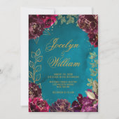 アクアティール（緑がかった色）メルロジュエリートーン金ゴールド結婚ズ 招待状 (正面)