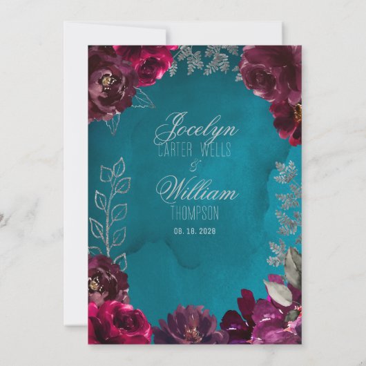 アクアティール(緑がかった色)メルロジュエルトーン結婚式招待状 招待状 (裏面)