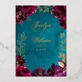 アクアティール(緑がかった色)メルロジュエルト結婚ーン 箔招待状 (裏面)