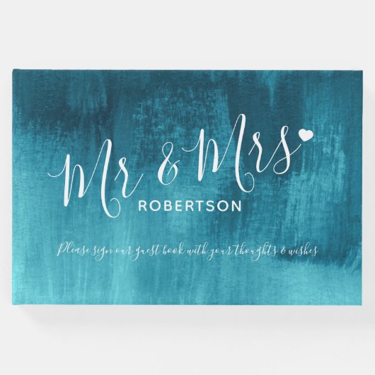 アクアティール（緑がかった色）モダンアートカスタムウェディングゲストブック ゲストブック (正面)