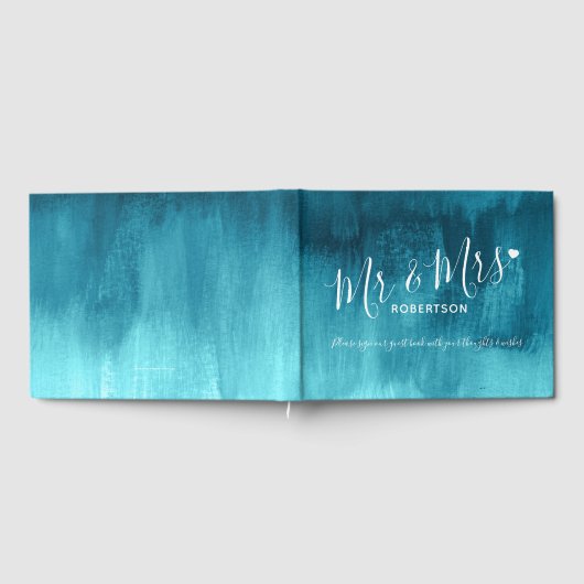 アクアティール（緑がかった色）モダンアートカスタムウェディングゲストブック ゲストブック (全面)