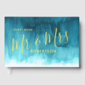アクアティール(緑がかった色)モダンアートカスタムウェディング ゲストブック (正面)