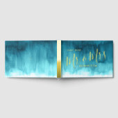 アクアティール（緑がかった色）モダンアートカスタムウェディング ゲストブック (全面)