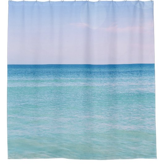 アクアティール（緑がかった色）ラベンダー海波熱帯ビーチ シャワーカーテン (正面)