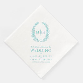アクアティール(緑がかった色)リーフ楕円リースモノグラム結婚アート