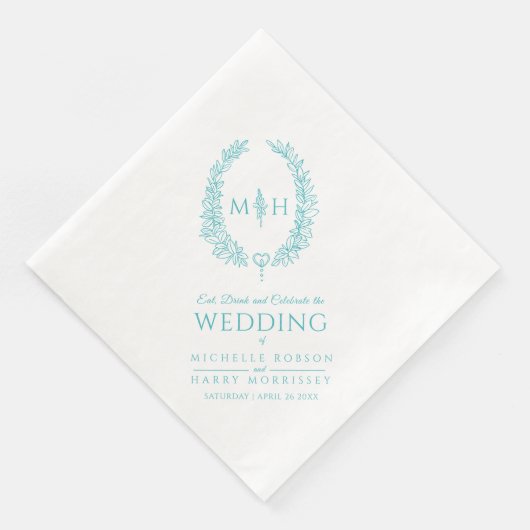 アクアティール（緑がかった色）リーフ楕円リースモノグラム結婚アート (コーナー)