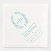 アクアティール（緑がかった色）リーフ楕円リースモノグラム結婚アート (正面)