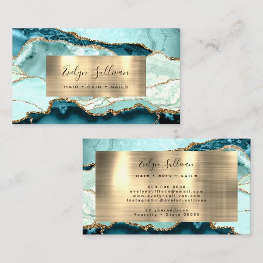 アクアティール(緑がかった色)及び金ゴールドアゲート名刺 名刺 (正面/裏面)