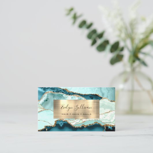 アクアティール（緑がかった色）及び金ゴールドアゲート名刺 名刺 (スタンド正面)