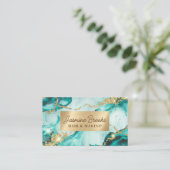 アクアティール(緑がかった色)及び金ゴールドモダングリッター 名刺 (スタンド正面)