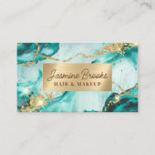 アクアティール(緑がかった色)及び金ゴールドモダングリッター 名刺 (正面)