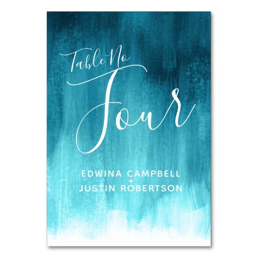 アクアティール（緑がかった色）抽象芸術モダンアートテーブル番号4 テーブルナンバー (正面)