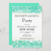 アクアティール（緑がかった色）水彩引っ越し祝いパーティーパーティの招待状 招待状 (正面/裏面)
