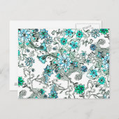 アクアティール（緑がかった色）水色手絵を描のフローラ ポストカード (正面/裏面)