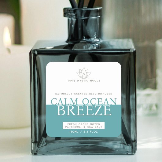 アクアティール(緑がかった色)海ブリーズリードディフューザーラベル スクエアシール