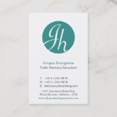 アクアティール(緑がかった色)白丸イニシャル 名刺 (正面)