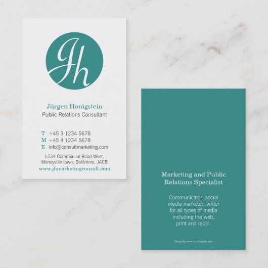 アクアティール（緑がかった色）白丸イニシャル 名刺 (正面/裏面)