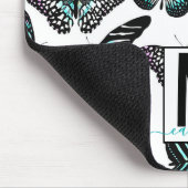 アクアティール(緑がかった色)蝶ウォーター色パターンモノグラム マウスパッド (コーナー)