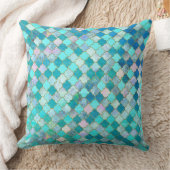 アクアティール(緑がかった色)金ゴールドオリエンタルモロッコタイルパターン クッション (ブランケット)