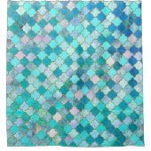 アクアティール(緑がかった色)金ゴールドオリエンタルモロッコタイルパターン シャワーカーテン (正面)