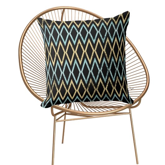 アクアティール（緑がかった色）金ゴールドダイヤモンドオンブラックピロー クッション