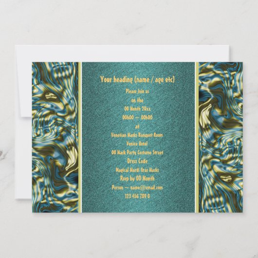 アクアティール（緑がかった色）金ゴールドフォーマルパーティー 招待状 (裏面)