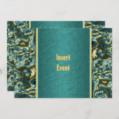 アクアティール(緑がかった色)金ゴールドフォーマルパーティー 招待状 (正面/裏面)