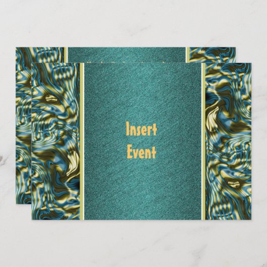 アクアティール（緑がかった色）金ゴールドフォーマルパーティー 招待状 (正面/裏面)