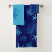 アクアティール（緑がかった色）青ヒトサンゴ水彩デザイン バスタオルセット (インサイチュ)