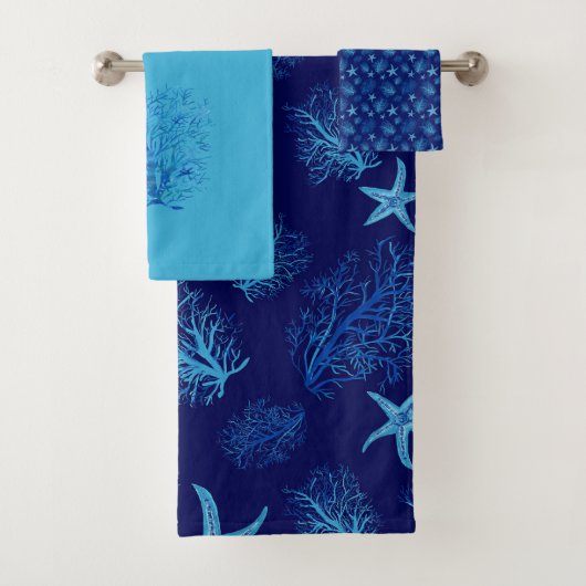 アクアティール（緑がかった色）青ヒトサンゴ水彩デザイン バスタオルセット (インサイチュ)