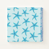 アクアティール(緑がかった色)青ヒトデ水色モノグラムカスタム ノートブック (裏面)