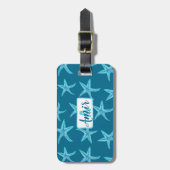 アクアティール(緑がかった色)青ヒトデ水色モノグラムカスタム ラゲッジタグ (正面縦)