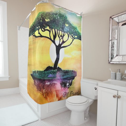 アクアディアの木が浮岩に シャワーカーテン (インサイチュ)