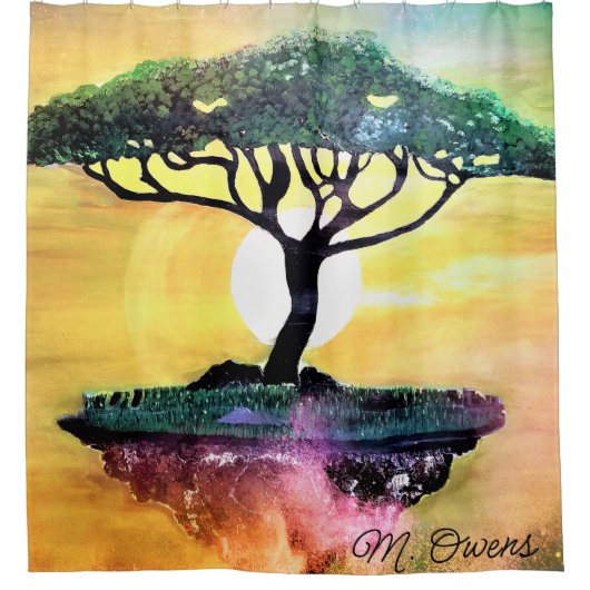 アクアディアの木が浮岩に シャワーカーテン (正面)