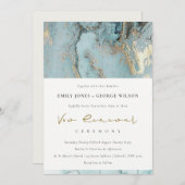 アクアデュスキーブルー金ゴールドアゲート誓リニューアル招待状 サンキューカード (正面/裏面)