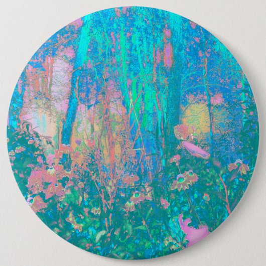 アクアトリップ(幻覚体験)のようなサンライズ(花サイケデリック付) 缶バッジ (正面)