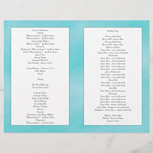 アクアトロピカルカトリック式結婚式 プログラム (裏面)