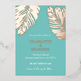 アクアトロピカルパーム結婚リーフ金ゴールド 箔招待状