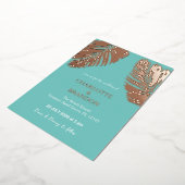 アクアトロピカルパーム結婚リーフ金ゴールド 箔招待状 (回転した状態)