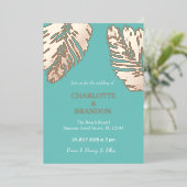 アクアトロピカルパーム結婚リーフ金ゴールド 箔招待状 (立ち正面)